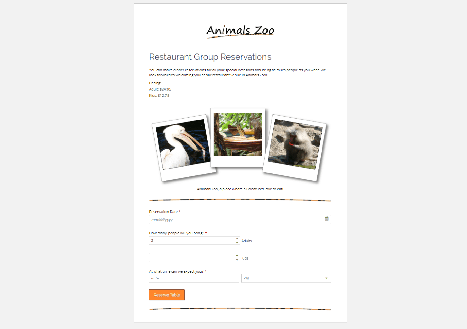 online form with images