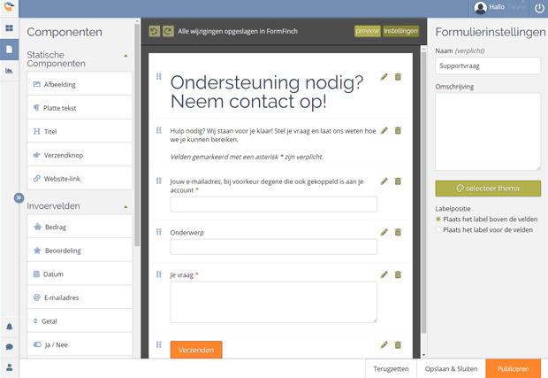 FormFinch-formulier-ontwerp-interface