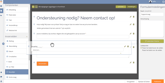 Sleep met gemak vragen op je formulier met de drag en drop interface