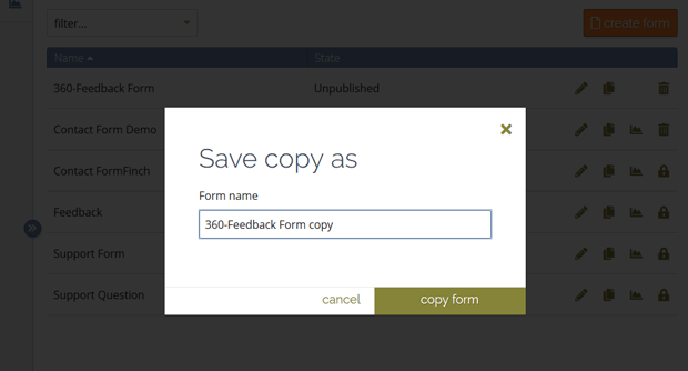 Save a copy of your form as dialogue window