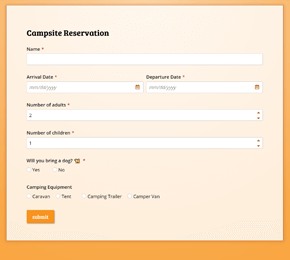 a booking form template for a campsite reservation