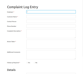 The Complaint Log Entry form template