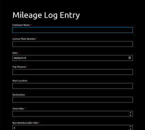 The Mileage Log Entry form template