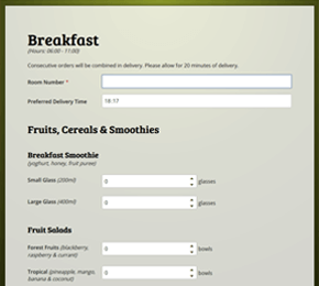 The Room Service Order form template